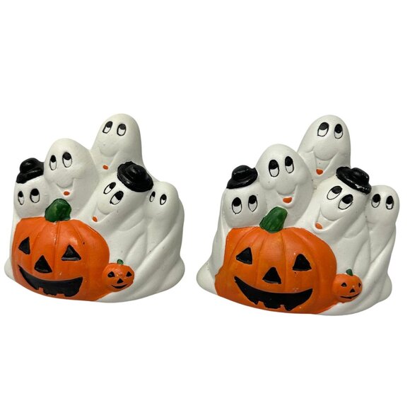 Vintage Halloween Ghosts & Pumpkins Ceramic Figurines Boo Crew Spooky Squad - Picture 1 of 7